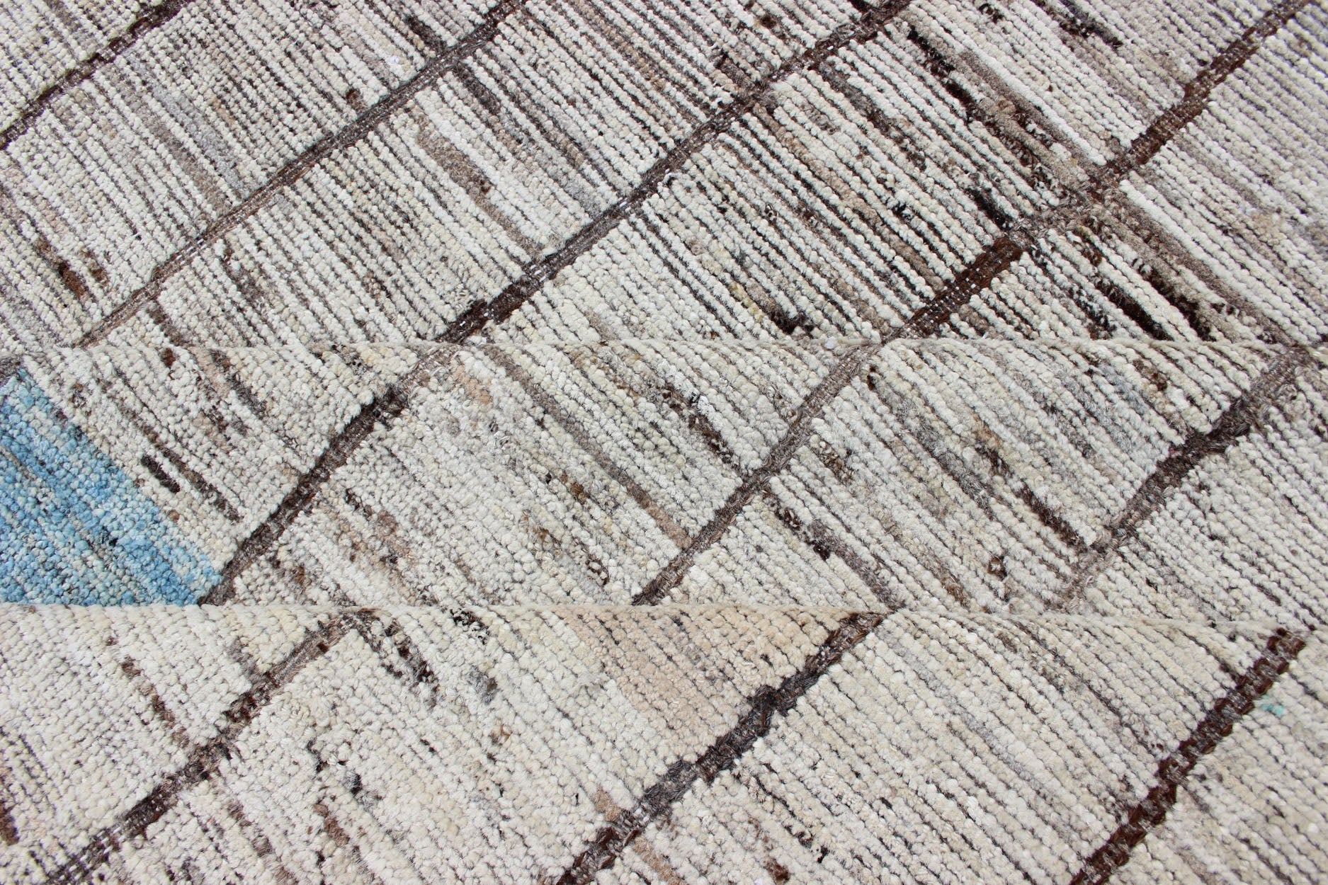 Modern Afghanistan Rug in Neutral Tones with Subdued Design With Pops of Blue Neutral tone rug with Moroccan free - flowing tribal design, rug AFG - 33303, country of origin / type: Afghanistan / Kilim. The subdued design of this rug makes it... - Keivan Woven ArtsAFG - 33303 - 13836Rug