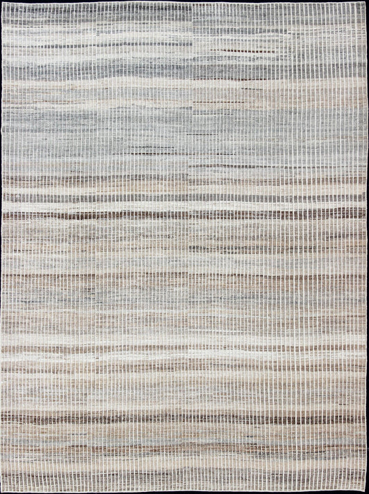 Muted Taupe and Gray Casual Modern Rug with Combination of Kilim/Piled Modern Kilim - piled rug with checkerboard design in muted taupe gray and creams, rug AFG - 33307, country of origin / type: Afghanistan / Kilim, condition: new This brand... - Keivan Woven ArtsAFG - 33307 - 13844Rug