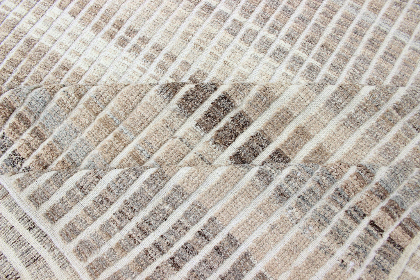 Muted Taupe and Gray Casual Modern Rug with Combination of Kilim/Piled Modern Kilim - piled rug with checkerboard design in muted taupe gray and creams, rug AFG - 33307, country of origin / type: Afghanistan / Kilim, condition: new This brand... - Keivan Woven ArtsAFG - 33307 - 13844Rug