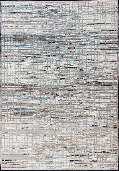 All - Over Modern Rug Subdued Design in Ice Blue and Creams Neutral tone rug with Moroccan free - flowing tribal design, rug AFG - 33312, country of origin / type: Afghanistan The subdued design of this piled rug makes it perfect for modern an... - Keivan Woven ArtsAFG - 33312 - 13852Rug