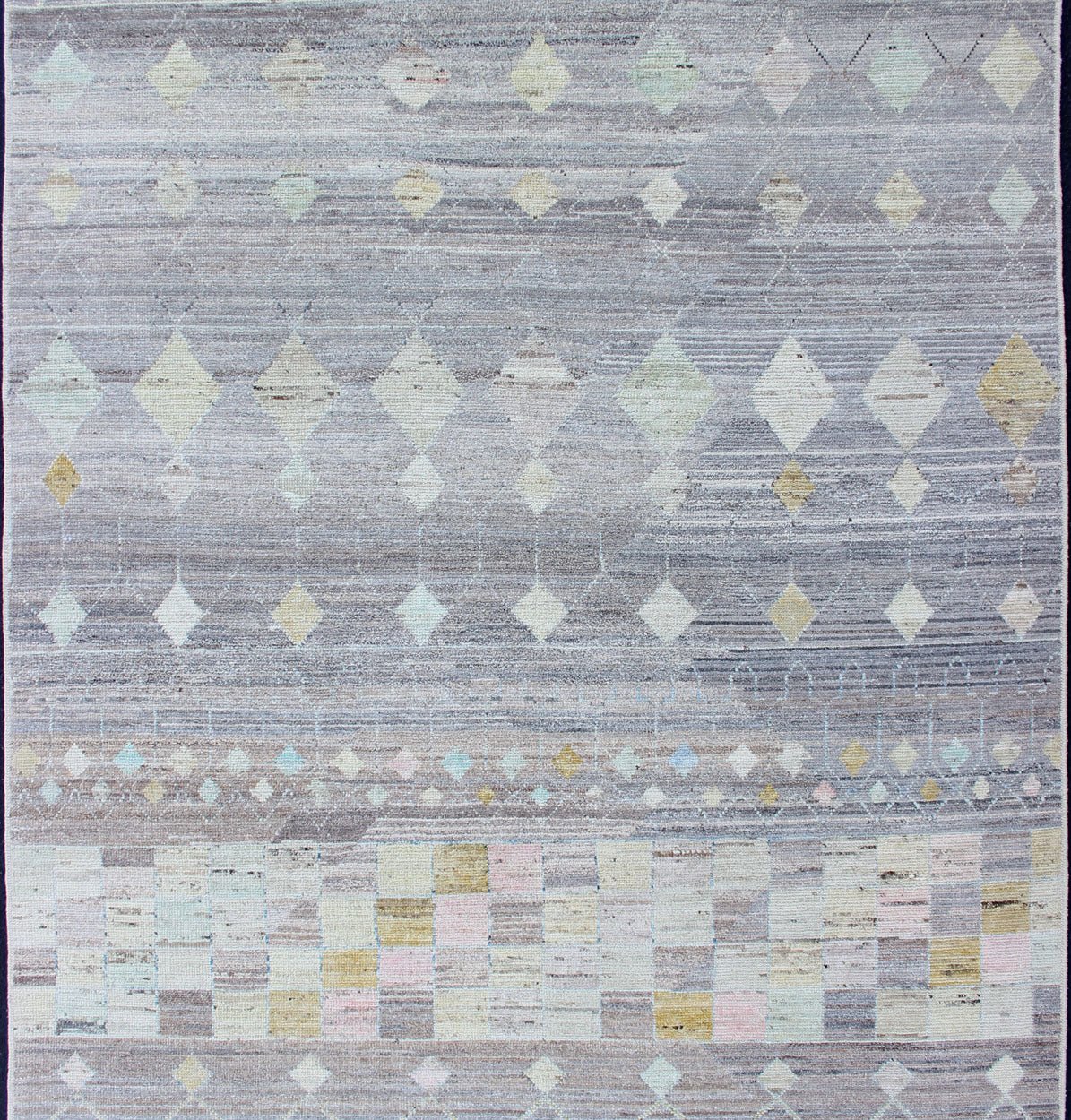 Casual Modern Design Rug in Light Grey and Pops of Colors Neutral tone rug with casual modern design, rug AFG - 33319, country of origin / type: Afghanistan / Moroccan tribal, modern casual The design of this piled rug makes it perfect fo... - Keivan Woven ArtsAFG - 33319 - 13864Rug
