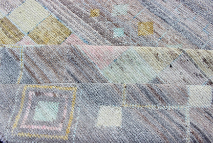 Casual Modern Design Rug in Light Grey and Pops of Colors Neutral tone rug with casual modern design, rug AFG - 33319, country of origin / type: Afghanistan / Moroccan tribal, modern casual The design of this piled rug makes it perfect fo... - Keivan Woven ArtsAFG - 33319 - 13864Rug