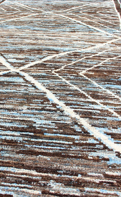 Modern Runner in Brown, Lt. Blue Tones with diamond & Geometric Design. various Blue and Brown tones rug with Moroccan free - flowing tribal design, rug AFG - 33322, country of origin / type: Afghanistan / The subdued design of this piled r... - Keivan Woven ArtsAFG - 33322 - 13868Rug