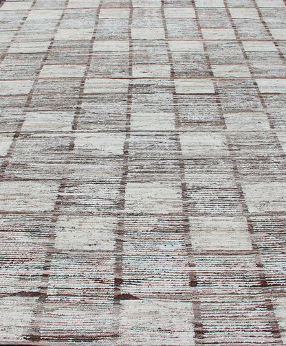 White, Cream and Brown Casual Modern Checkered Design Large Modern Rug. Keivan Woven Arts - Modern piled rug with checkerboard design in natural wool tones , rug AFG - 33324, country of origin / type: Afghanistan / Piled, condition: new This new ... - Keivan Woven ArtsAFG - 33324 - 13872Rug