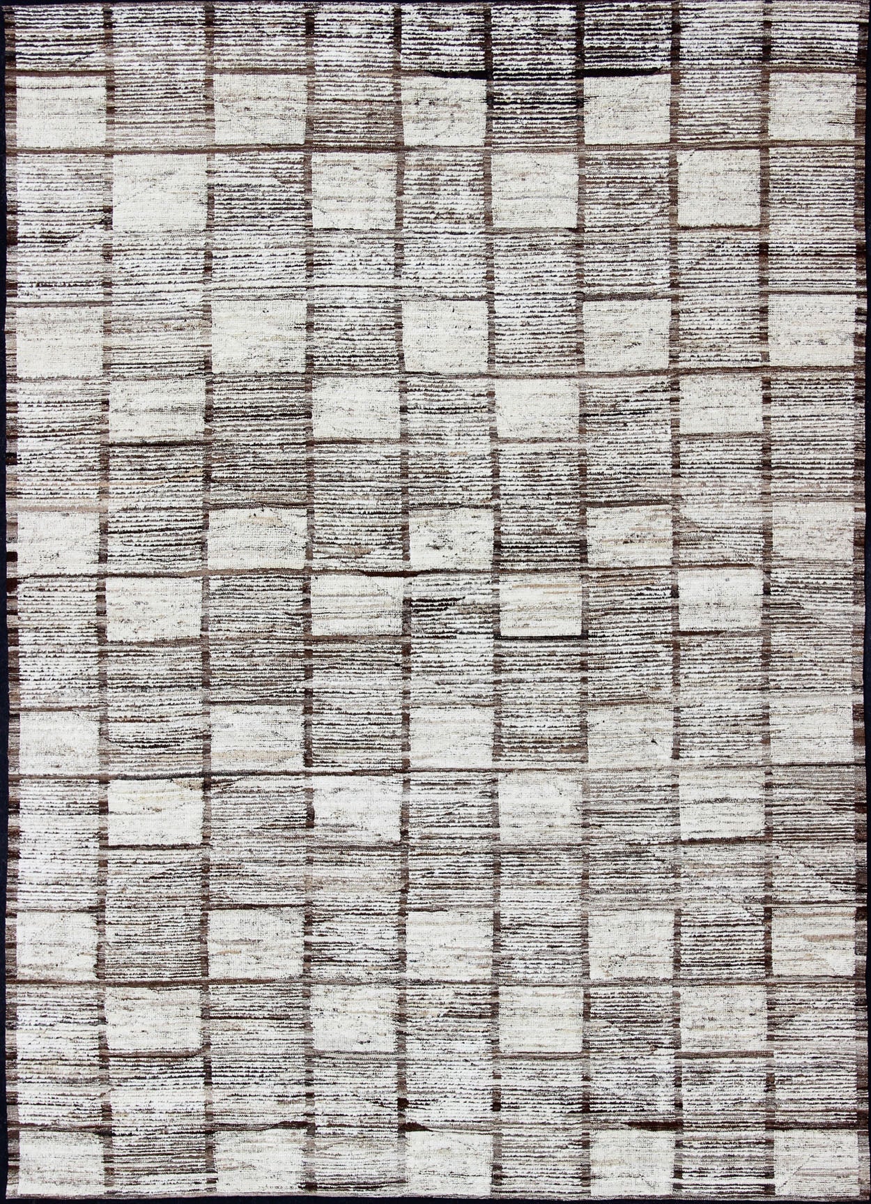 White, Cream and Brown Casual Modern Checkered Design Large Modern Rug. Keivan Woven Arts - Modern piled rug with checkerboard design in natural wool tones , rug AFG - 33324, country of origin / type: Afghanistan / Piled, condition: new This new ... - Keivan Woven ArtsAFG - 33324 - 13872Rug