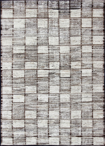 White, Cream and Brown Casual Modern Checkered Design Large Modern Rug. Keivan Woven Arts - Modern piled rug with checkerboard design in natural wool tones , rug AFG - 33324, country of origin / type: Afghanistan / Piled, condition: new This new ... - Keivan Woven ArtsAFG - 33324 - 13872Rug