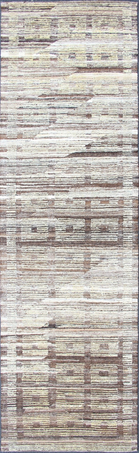 Tribal Hand Knotted Modern Afghanistan Runner in Browns and Green Green and brown piled - Kilim Modern runner, Keivan Woven Arts / rug AFG - 33326, country of origin / type: Afghanistan / Kilim, condition: new This brand new rug features a mo... - Keivan Woven ArtsAFG - 33326 - 13876
