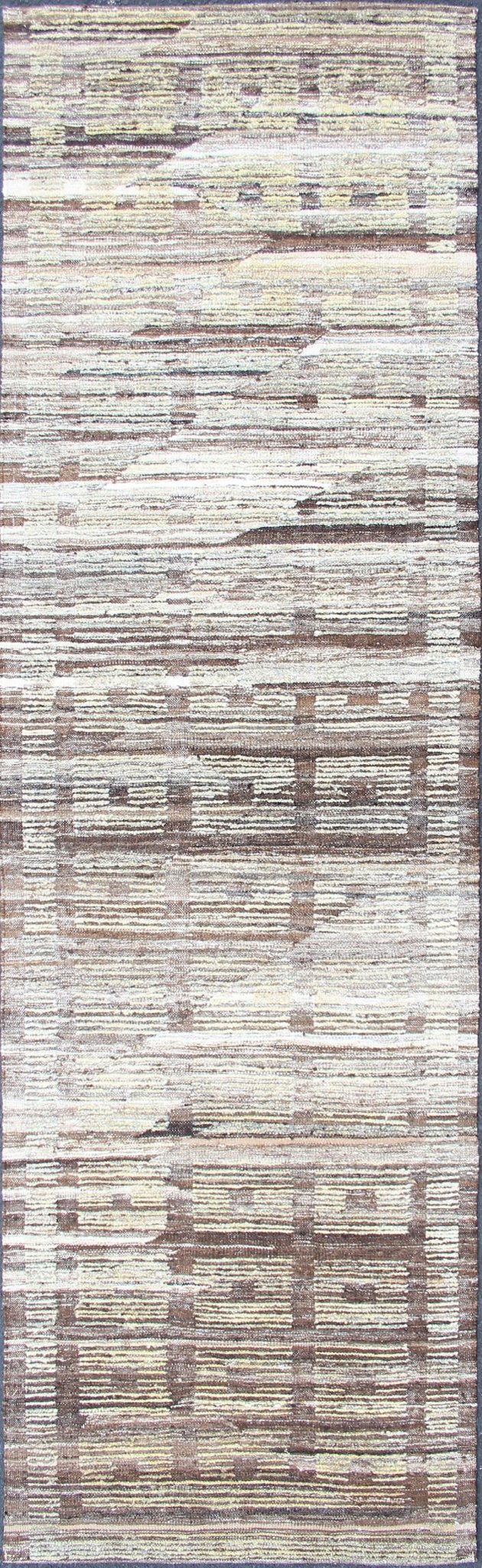 Tribal Hand Knotted Modern Afghanistan Runner in Browns and Green Green and brown piled - Kilim Modern runner, Keivan Woven Arts / rug AFG - 33326, country of origin / type: Afghanistan / Kilim, condition: new This brand new rug features a mo... - Keivan Woven ArtsAFG - 33326 - 13876Rug