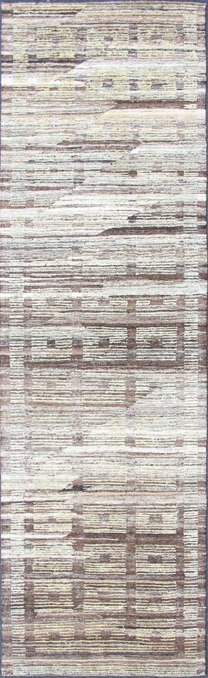 Tribal Hand Knotted Modern Afghanistan Runner in Browns and Green Green and brown piled - Kilim Modern runner, Keivan Woven Arts / rug AFG - 33326, country of origin / type: Afghanistan / Kilim, condition: new This brand new rug features a mo... - Keivan Woven ArtsAFG - 33326 - 13876Rug