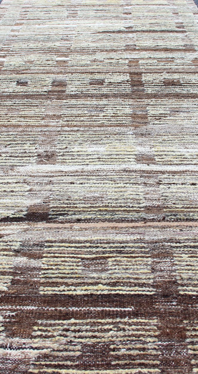 Tribal Hand Knotted Modern Afghanistan Runner in Browns and Green Green and brown piled - Kilim Modern runner, Keivan Woven Arts / rug AFG - 33326, country of origin / type: Afghanistan / Kilim, condition: new This brand new rug features a mo... - Keivan Woven ArtsAFG - 33326 - 13876Rug