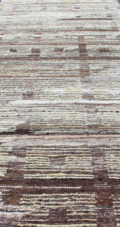 Tribal Hand Knotted Modern Afghanistan Runner in Browns and Green Green and brown piled - Kilim Modern runner, Keivan Woven Arts / rug AFG - 33326, country of origin / type: Afghanistan / Kilim, condition: new This brand new rug features a mo... - Keivan Woven ArtsAFG - 33326 - 13876Rug