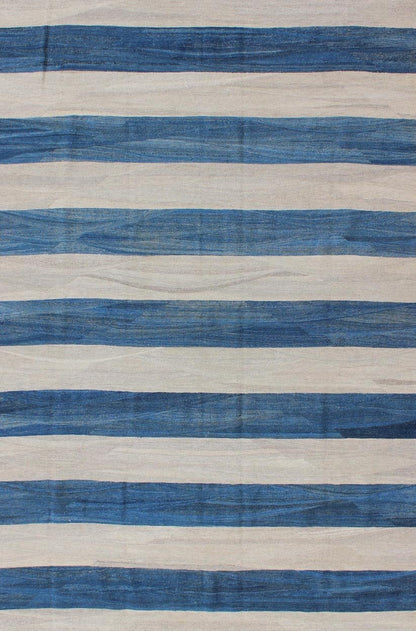 Keivan Woven Arts Modern Stripe Patterned Kilim in Blue and Ivory. Keivan Woven Arts rug AFG - 3439, Keivan Woven Arts / country of origin / type: Afghanistan / Kilim. Measures: 6'4 x 9'8 This playful piece features a all - over design that evokes ... - Keivan Woven ArtsAFG - 3439 - 10396Rug