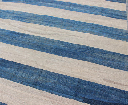 Keivan Woven Arts Modern Stripe Patterned Kilim in Blue and Ivory. Keivan Woven Arts rug AFG - 3439, Keivan Woven Arts / country of origin / type: Afghanistan / Kilim. Measures: 6'4 x 9'8 This playful piece features a all - over design that evokes ... - Keivan Woven ArtsAFG - 3439 - 10396Rug