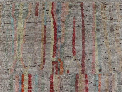 Modern Casual Hand Knotted Piled Runner in Color and Minimalist Modern Design Modern piled runner with ivory/creamy background color and variation of vivid accent colors, rug AFG - 36090, Keivan Woven Arts country of origin / type: Afghanistan / P... - Keivan Woven ArtsAFG - 36090 - 5942 - 16700Rug