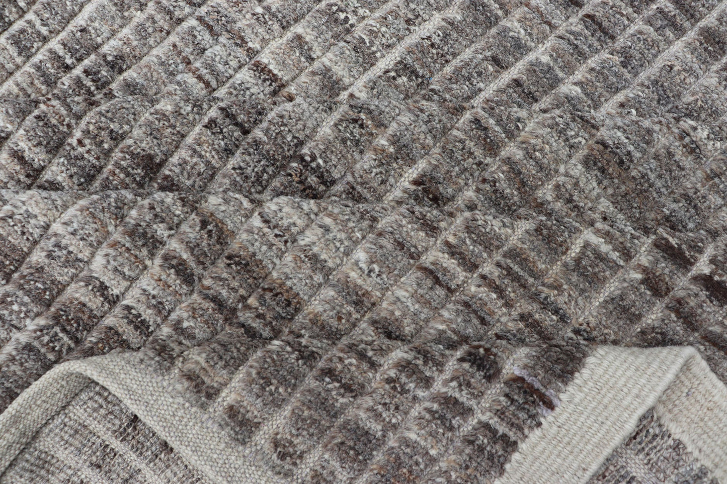 Muted Dark Gray Casual Modern Rug with High and Low Textured Pile Modern Kilim - piled rug with checkerboard design in gray. Keivan Woven Arts / rug AFG - 36093, country of origin / type: Afghanistan / Kilim, condition: new This brand new rug fea... - Keivan Woven ArtsAFG - 36093 - 5558 - 16712Rug