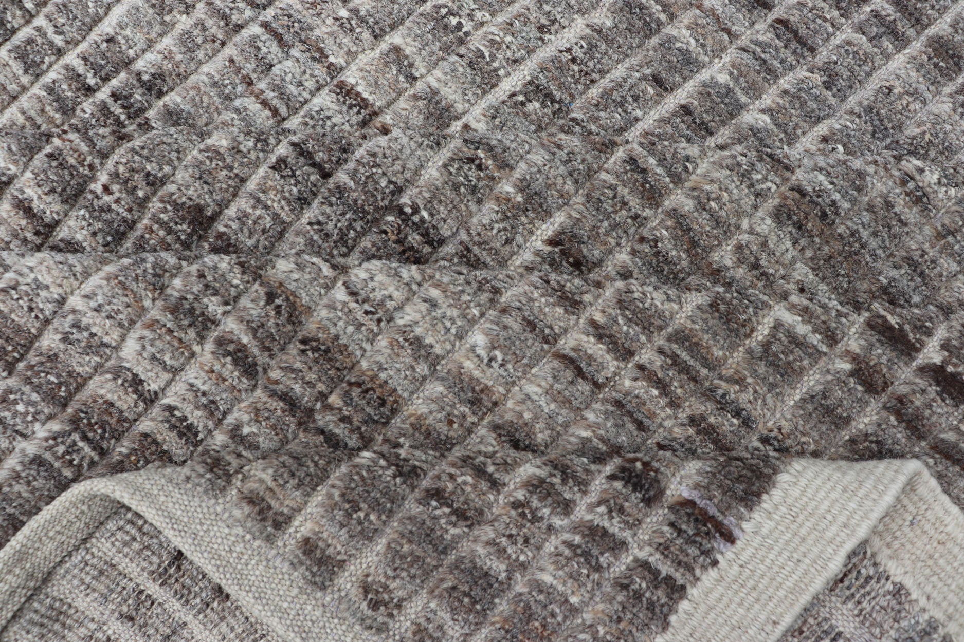 Muted Dark Gray Casual Modern Rug with High and Low Textured Pile Modern Kilim - piled rug with checkerboard design in gray. Keivan Woven Arts / rug AFG - 36093, country of origin / type: Afghanistan / Kilim, condition: new This brand new rug fea... - Keivan Woven ArtsAFG - 36093 - 5558 - 16712Rug