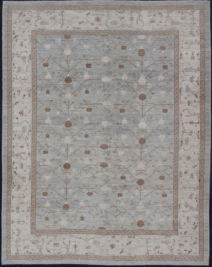 Large All - Over Design Khotan Rug in Gray Blue, Light Brown, Ivory & Taupe Large Khotan Rug with all over Pomegranate Design. Keivan Woven Arts / rug AFG - 36096, country of origin / type: Afghanistan / Khotan This Khotan features an all ove... - Keivan Woven ArtsAFG - 36096 - 5131 - 16730Rug