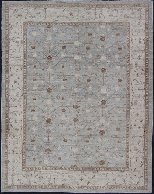 Large All - Over Design Khotan Rug in Gray Blue, Light Brown, Ivory & Taupe Large Khotan Rug with all over Pomegranate Design. Keivan Woven Arts / rug AFG - 36096, country of origin / type: Afghanistan / Khotan This Khotan features an all ove... - Keivan Woven ArtsAFG - 36096 - 5131 - 16730Rug