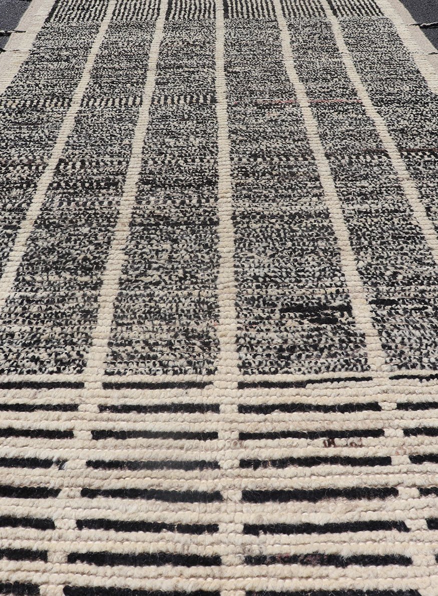 Modern Casual Hand Knotted Runner with Tribal Design in Black and White Colors Neutral - toned black and white variegated tribal design modern rug, Keivan Woven Arts/ rug AFG - 36097, country of origin / type: Afghanistan / Modern, Modern Casual rug... - Keivan Woven ArtsAFG - 36097 - 6474 - 16736Rug