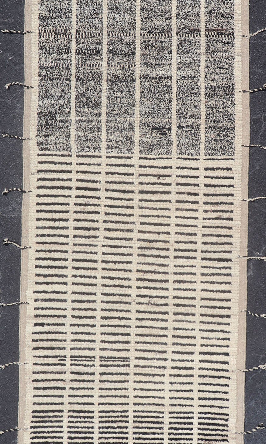 Modern Casual Hand Knotted Runner with Tribal Design in Black and White Colors Neutral - toned black and white variegated tribal design modern rug, Keivan Woven Arts/ rug AFG - 36097, country of origin / type: Afghanistan / Modern, Modern Casual rug... - Keivan Woven ArtsAFG - 36097 - 6474 - 16736Rug