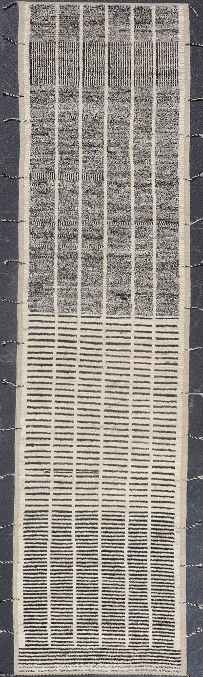 Modern Casual Hand Knotted Runner with Tribal Design in Black and White Colors Neutral - toned black and white variegated tribal design modern rug, Keivan Woven Arts/ rug AFG - 36097, country of origin / type: Afghanistan / Modern, Modern Casual rug... - Keivan Woven ArtsAFG - 36097 - 6474 - 16736Rug