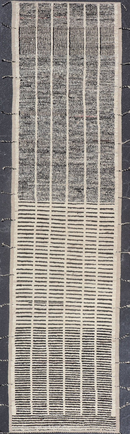 Modern Casual Hand Knotted Runner with Tribal Design in Black and White Colors Neutral - toned black and white variegated tribal design modern rug, Keivan Woven Arts/ rug AFG - 36097, country of origin / type: Afghanistan / Modern, Modern Casual rug... - Keivan Woven ArtsAFG - 36097 - 6474 - 16736Rug