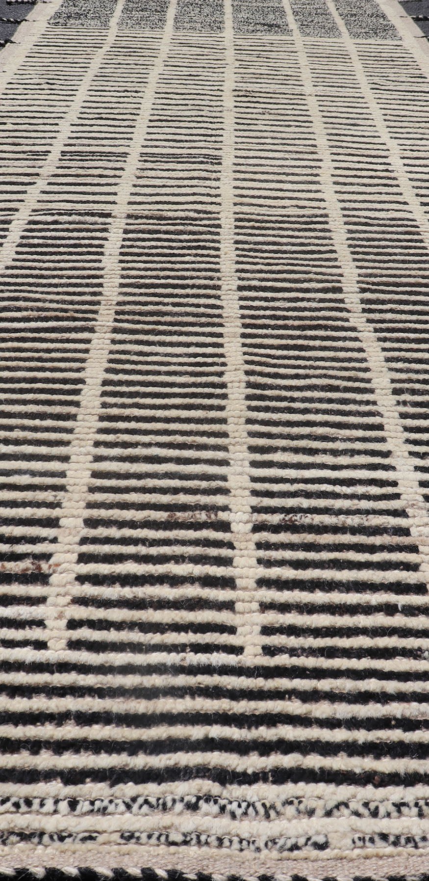 Modern Casual Hand Knotted Runner with Tribal Design in Black and White Colors Neutral - toned black and white variegated tribal design modern rug, Keivan Woven Arts/ rug AFG - 36097, country of origin / type: Afghanistan / Modern, Modern Casual rug... - Keivan Woven ArtsAFG - 36097 - 6474 - 16736Rug