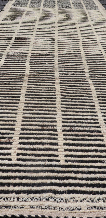 Modern Casual Hand Knotted Runner with Tribal Design in Black and White Colors Neutral - toned black and white variegated tribal design modern rug, Keivan Woven Arts/ rug AFG - 36097, country of origin / type: Afghanistan / Modern, Modern Casual rug... - Keivan Woven ArtsAFG - 36097 - 6474 - 16736Rug