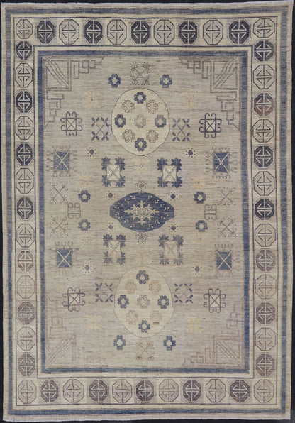 Khotan Design Rug with Geometric Medallions in Royal Blue and Cream Khotan Design Rug with Geometric Medallions in Royal Blue and Ivory, Geometric Khotan rug AFG - 36099, Keivan Woven Arts / country of origin / type: Afghanistan / Khotan T... - Keivan Woven ArtsAFG - 36099 - 5625 - 16742Rug