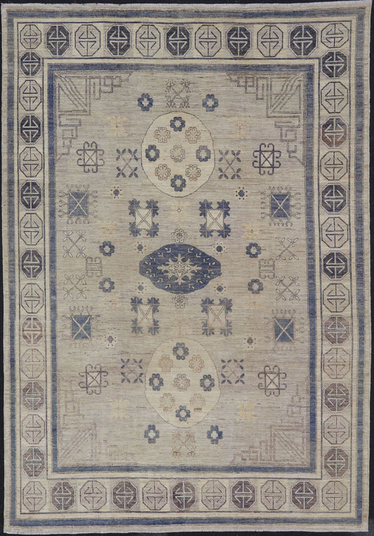 Khotan Design Rug with Geometric Medallions in Royal Blue and Cream Khotan Design Rug with Geometric Medallions in Royal Blue and Ivory, Geometric Khotan rug AFG - 36099, Keivan Woven Arts / country of origin / type: Afghanistan / Khotan T... - Keivan Woven ArtsAFG - 36099 - 5625 - 16742Rug