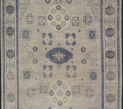 Khotan Design Rug with Geometric Medallions in Royal Blue and Cream Khotan Design Rug with Geometric Medallions in Royal Blue and Ivory, Geometric Khotan rug AFG - 36099, Keivan Woven Arts / country of origin / type: Afghanistan / Khotan T... - Keivan Woven ArtsAFG - 36099 - 5625 - 16742Rug