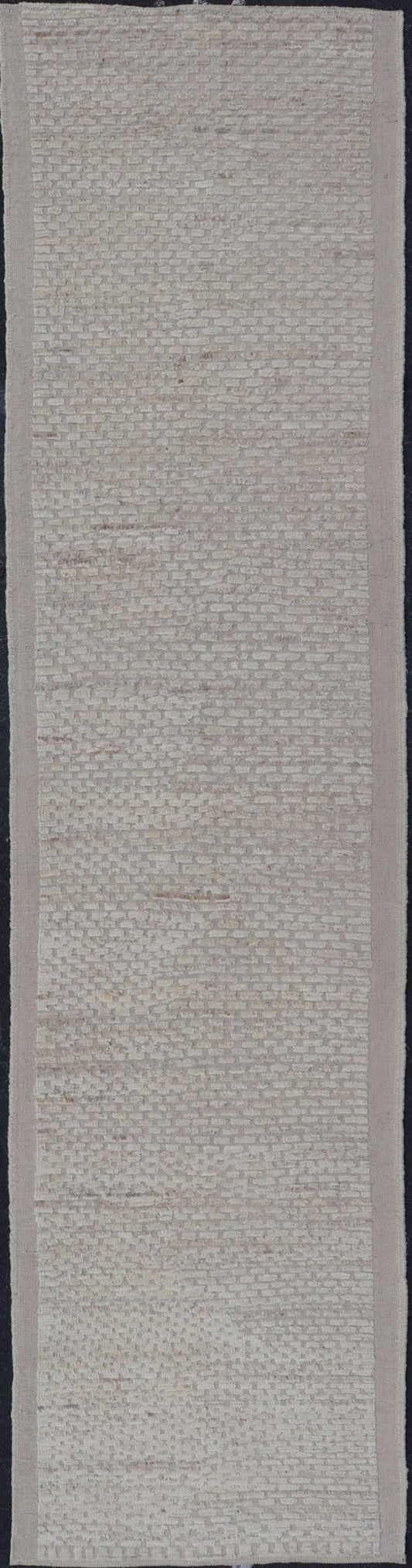Modern Casual Piled and Kilim Runner in Cream Color and Minimalist Design Modern piled and kilim runner with creamy color and variation of random light taupe accents, Keivan Woven Arts / rug AFG - 36104, country of origin / type: Afghanistan / Pil... - Keivan Woven ArtsAFG - 36104 - 5301 - 16748Rug