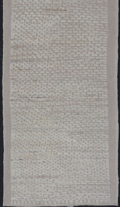 Modern Casual Piled and Kilim Runner in Cream Color and Minimalist Design Modern piled and kilim runner with creamy color and variation of random light taupe accents, Keivan Woven Arts / rug AFG - 36104, country of origin / type: Afghanistan / Pil... - Keivan Woven ArtsAFG - 36104 - 5301 - 16748Rug