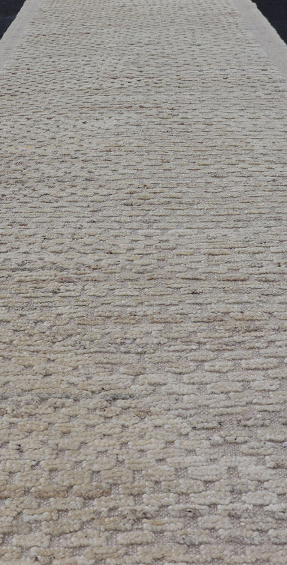 Modern Casual Piled and Kilim Runner in Cream Color and Minimalist Design Modern piled and kilim runner with creamy color and variation of random light taupe accents, Keivan Woven Arts / rug AFG - 36104, country of origin / type: Afghanistan / Pil... - Keivan Woven ArtsAFG - 36104 - 5301 - 16748Rug