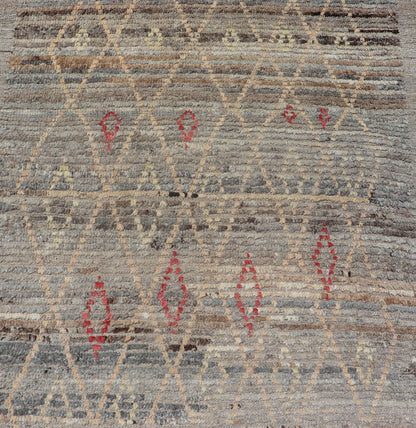 Modern Gallery Long Runner with Tribal Moroccan Design in Gray, Gold, and Red Gray background with gold and red highlights in tribal design and free - flowing Moroccan design, Keivan Woven Arts / rug AFG - 36109, country of origin / type: Afghanista... - Keivan Woven ArtsAFG - 36109 - 6259 - 16760Rug