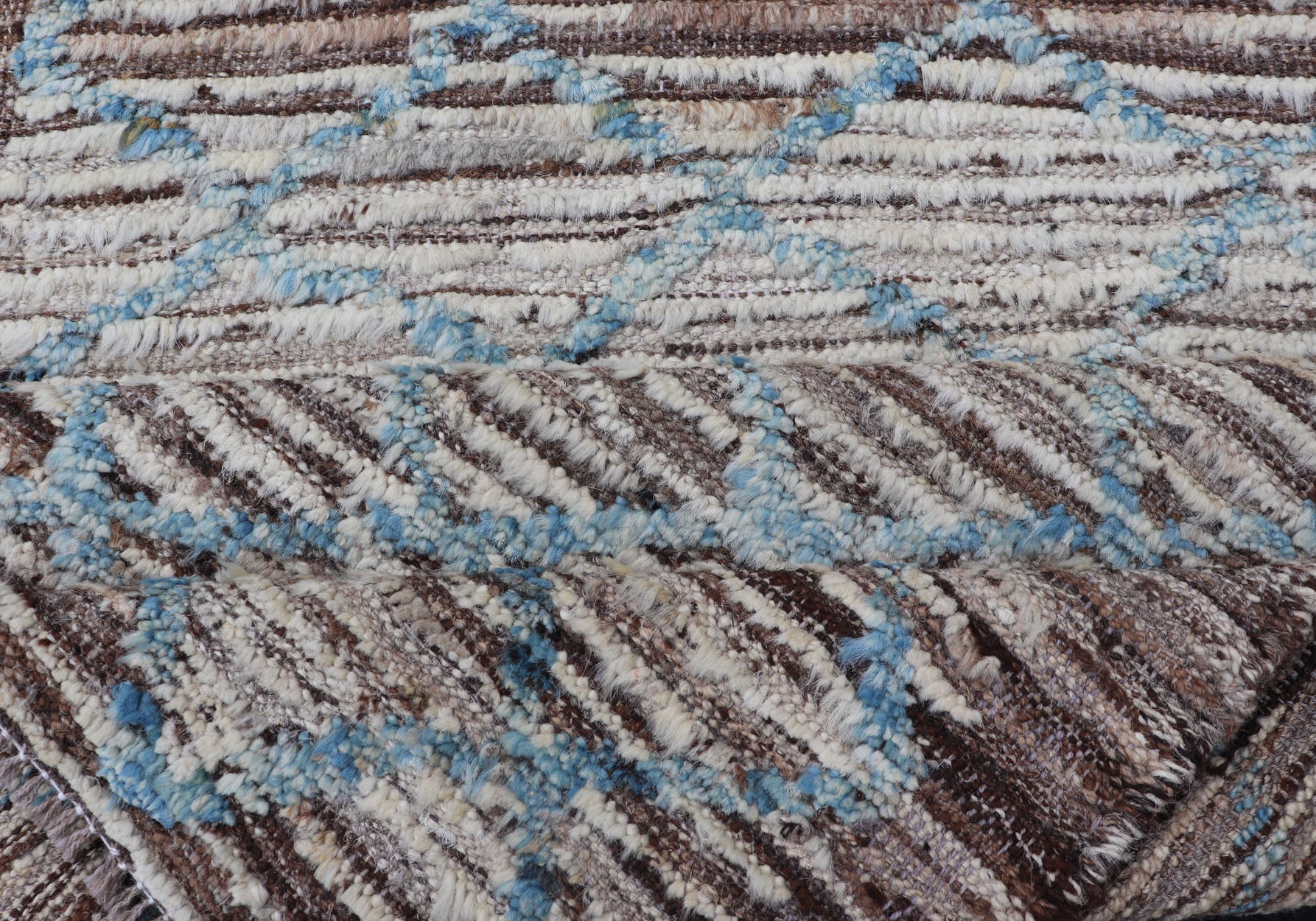 Cream, brown, and sky blue variegated tribal design modern runner, rug AFG - 36110, Keivan Woven Arts country of origin / type: Afghanistan / Modern, condition: new. This brand new rug features a tribal modern design and luscious wool. The color p... - Keivan Woven ArtsAFG - 36110 - 1637 - 16766Rug
