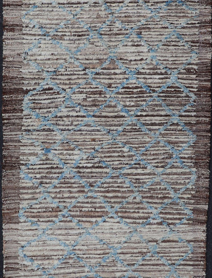 Cream, brown, and sky blue variegated tribal design modern runner, rug AFG - 36110, Keivan Woven Arts country of origin / type: Afghanistan / Modern, condition: new. This brand new rug features a tribal modern design and luscious wool. The color p... - Keivan Woven ArtsAFG - 36110 - 1637 - 16766Rug