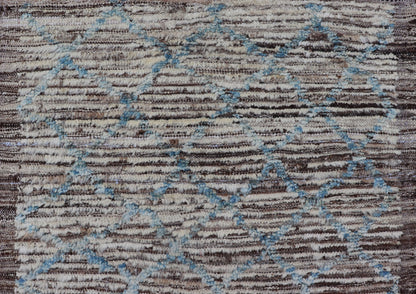 Cream, brown, and sky blue variegated tribal design modern runner, rug AFG - 36110, Keivan Woven Arts country of origin / type: Afghanistan / Modern, condition: new. This brand new rug features a tribal modern design and luscious wool. The color p... - Keivan Woven ArtsAFG - 36110 - 1637 - 16766Rug