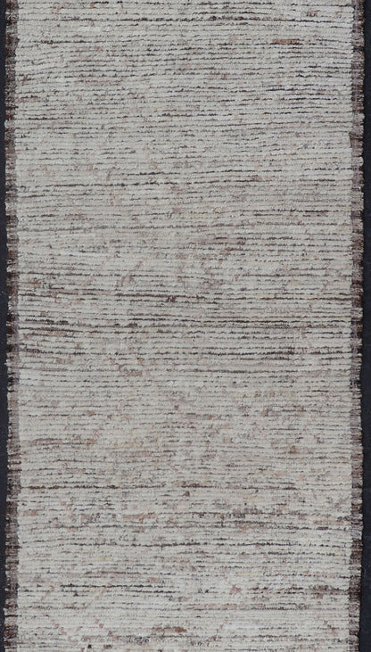 Modern Casual Piled Runner in White & Brown Colors and Minimalist Design. Modern piled runner with ivory/creamy color and variation faint blush accents, rug AFG - 36111, country of origin / type: Afghanistan / Piled, condition: new This Minimal... - Keivan Woven ArtsAFG - 36111 - 5779 - 16772Rug