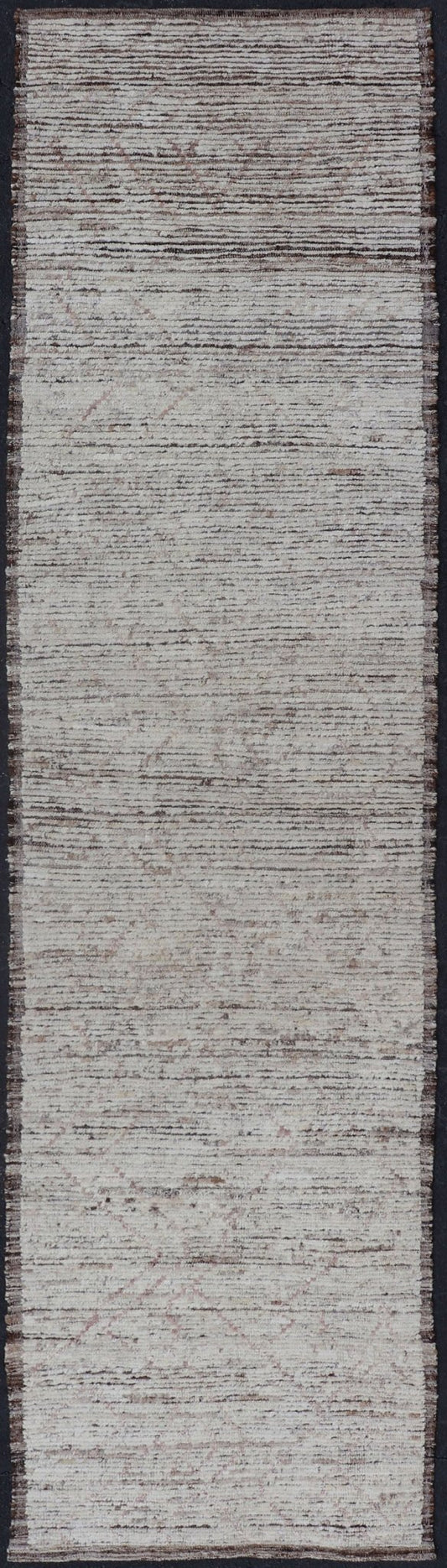 Modern Casual Piled Runner in White & Brown Colors and Minimalist Design. Modern piled runner with ivory/creamy color and variation faint blush accents, rug AFG - 36111, country of origin / type: Afghanistan / Piled, condition: new This Minimal... - Keivan Woven ArtsAFG - 36111 - 5779 - 16772Rug