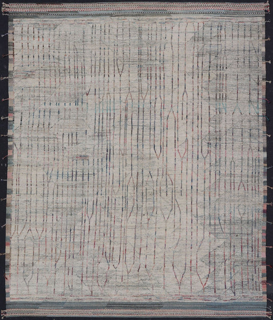 Neutral tone rug with Moroccan free - flowing tribal design with pops of color, Keivan Woven Arts / rug AFG - 36116, country of origin / type: Afghanistan / Modern Causal. The subdued design of this rug makes it perfect for modern and casual interio... - Keivan Woven ArtsAFG - 36116 - 6083 - 16784