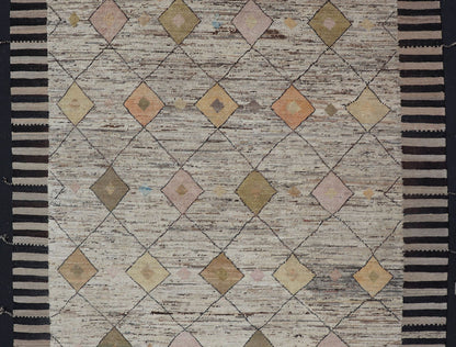 Modern Hand Knotted Moroccan Diamond Pattern in With Tribal Motifs Cream, soft gold, andbrown rug with modern casual design and natural wool, Keivan Woven Arts/rug AFG - 36095, country of origin / type: Afghanistan / Modern, Modern Casual ... - Keivan Woven ArtsAFG - 36118 - 5728 - 16796Rug