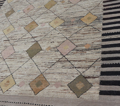 Modern Hand Knotted Moroccan Diamond Pattern in With Tribal Motifs Cream, soft gold, andbrown rug with modern casual design and natural wool, Keivan Woven Arts/rug AFG - 36095, country of origin / type: Afghanistan / Modern, Modern Casual ... - Keivan Woven ArtsAFG - 36118 - 5728 - 16796Rug