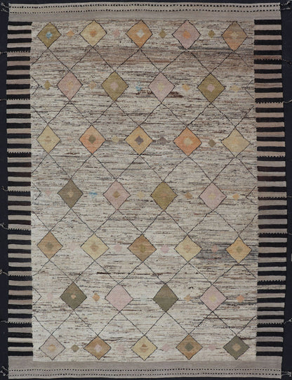 Modern Hand Knotted Moroccan Diamond Pattern in With Tribal Motifs Cream, soft gold, andbrown rug with modern casual design and natural wool, Keivan Woven Arts/rug AFG - 36095, country of origin / type: Afghanistan / Modern, Modern Casual ... - Keivan Woven ArtsAFG - 36118 - 5728 - 16796Rug