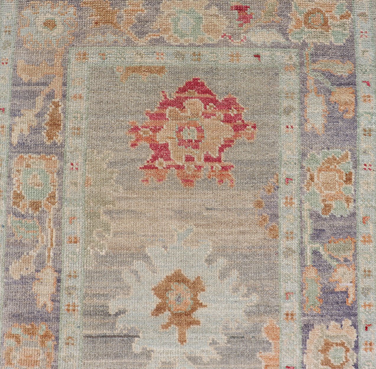 Modern Geometric Oushak in Runner Tan, Taupe, and Multi Pops of Colors. Geometric Oushak rug with tan, pink, orange, blue, neutral color palette and all - over flower design, Keivan Woven Arts/rug AFG - 36119, country of origin / type: Afghanistan ... - Keivan Woven ArtsAFG - 36119 - 6527 - 16802Rug