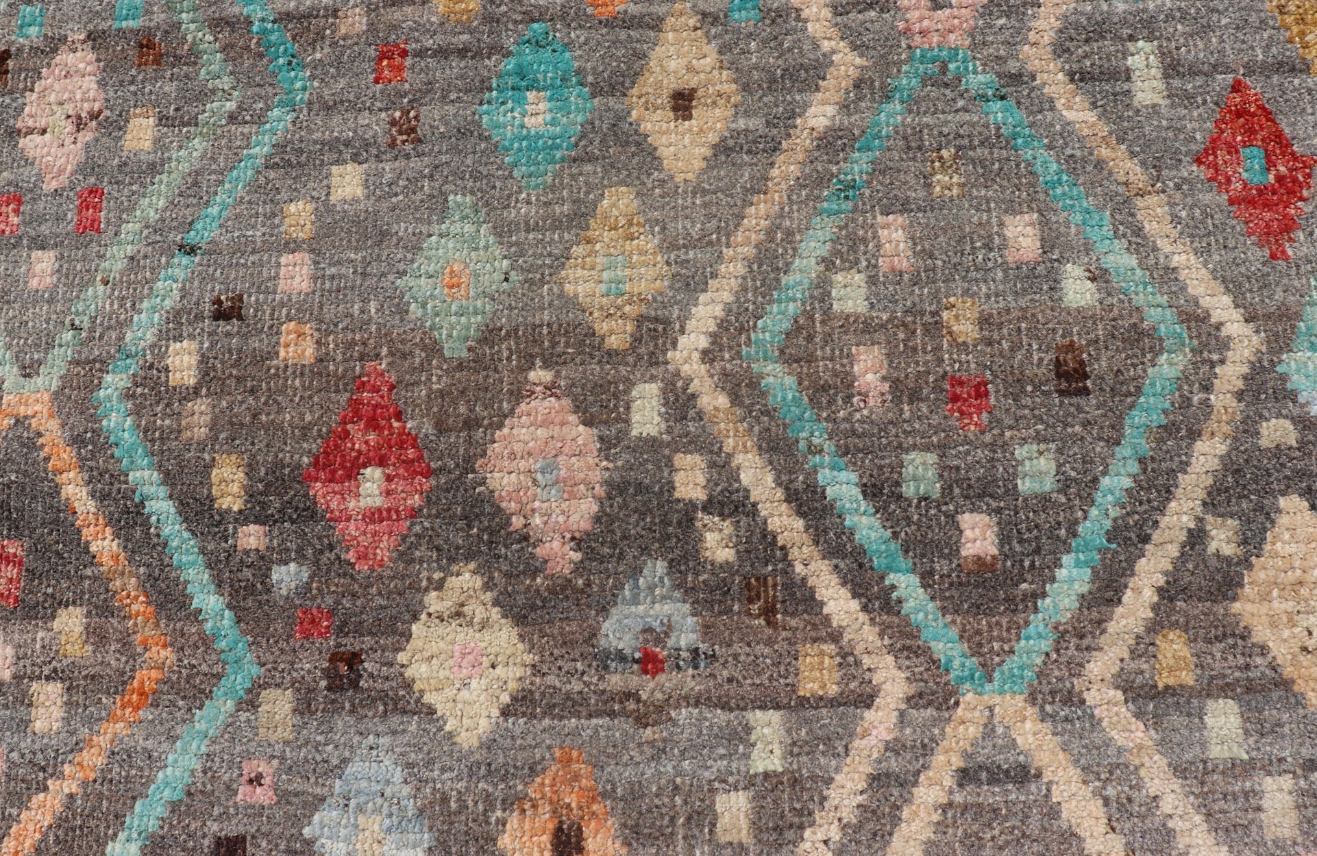Modern Diamonds and Tribal Design Rug in Gray Background and Vivid Colors. Afghan Tribal designed rug in gray and vivid color palette and tribal design, rug AFG - 36126, country of origin / type: Afghanistan / Modern. Modern rug This modern... - Keivan Woven ArtsAFG - 36126 - 6224 - 16820Rug