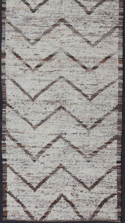 Modern Hand Knotted Runner in All - Over Design in Brown Color & Cream Background Cream and brown variegated tribal design modern runner, Keivan Woven Arts / rug AFG - 36127, country of origin / type: Afghanistan / Modern, condition: new. Thi... - Keivan Woven ArtsAFG - 36127 - 5881 - 16832Rug