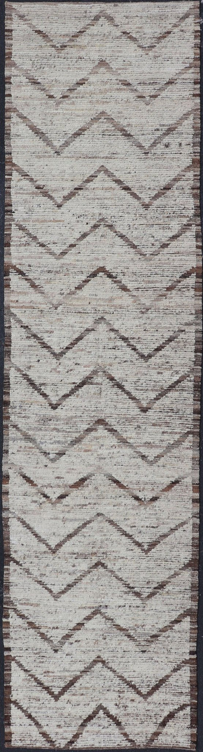 Modern Hand Knotted Runner in All - Over Design in Brown Color & Cream Background Cream and brown variegated tribal design modern runner, Keivan Woven Arts / rug AFG - 36127, country of origin / type: Afghanistan / Modern, condition: new. Thi... - Keivan Woven ArtsAFG - 36127 - 5881 - 16832Rug