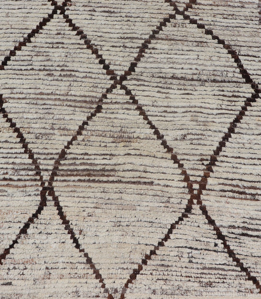 Modern Long Runner in Distressed Moroccan Design in Off White and Brown Diamonds Variegated white and off white background along with brown diamond shaped lines creates tribal design, modern design runner, Keivan Woven Arts/rug AFG - 36130, count... - Keivan Woven ArtsAFG - 36130 - 1621 - 16838Rug