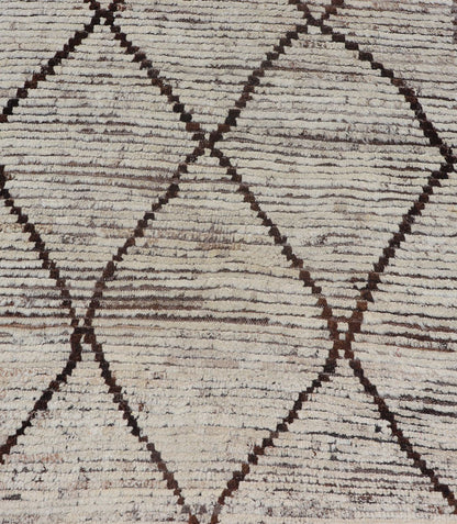 Modern Long Runner in Distressed Moroccan Design in Off White and Brown Diamonds Variegated white and off white background along with brown diamond shaped lines creates tribal design, modern design runner, Keivan Woven Arts/rug AFG - 36130, count... - Keivan Woven ArtsAFG - 36130 - 1621 - 16838Rug